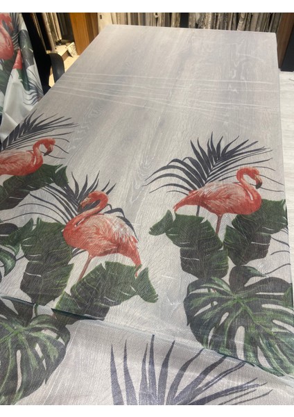 Degrade Eteği Flamingo Desenli Keten Pilesiz Tül Perde Ekstrafor Büzgü modelleri