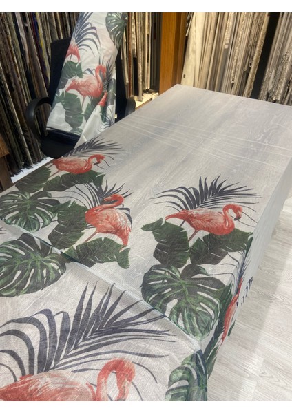 Degrade Eteği Flamingo Desenli Keten Pilesiz Tül Perde Ekstrafor Büzgü fırsatları