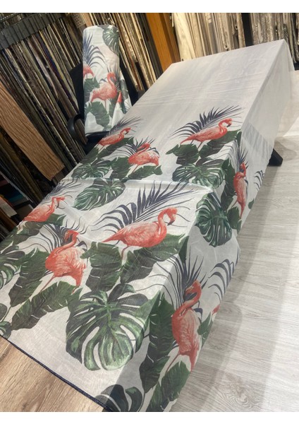 Degrade Eteği Flamingo Desenli Keten Pilesiz Tül Perde Ekstrafor Büzgü fiyatları