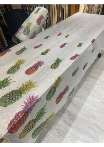 Eteği Ananas Desenli Keten Pilesiz Tül Perde Ekstrafor Büzgü