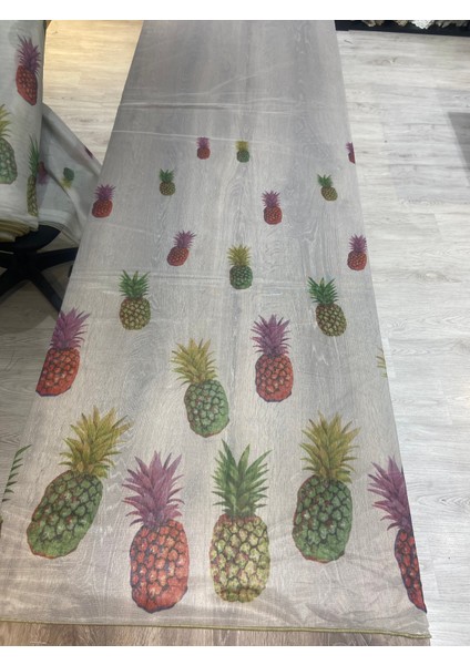 Eteği Ananas Desenli Keten Pilesiz Tül Perde Ekstrafor Büzgü