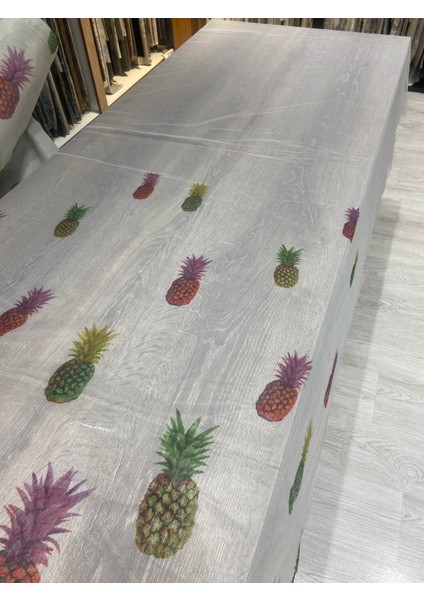 Eteği Ananas Desenli Keten Pilesiz Tül Perde Ekstrafor Büzgü