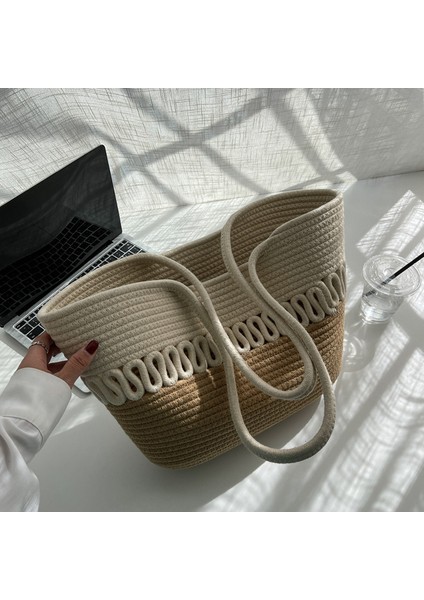 Omuz Çantası Içi Boş Pamuklu Dokuma Çanta Büyük Kapasiteli Çim Dokuma Çanta (Yurt Dışından) fırsatları