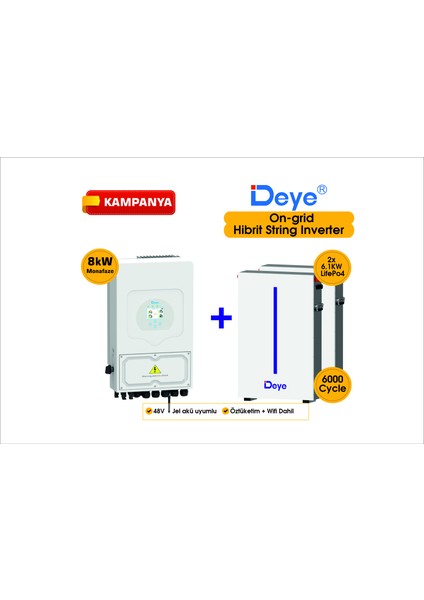 Deye 8 Kw On-Grid Hibrit Monofaze Paketi Lv (48V) On Grid Inverter