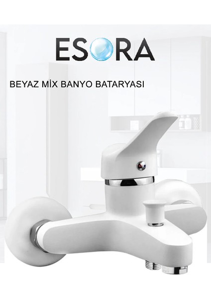 Beyaz Mix Banyo Armatür Duş Bataryası Aç Kapa Çift Girişli Musluk