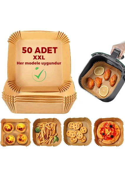 50 Adet Airfryer Pişirme Kağıdı Xl-Xxl Büyük Boy 50 Adet Hava Fritöz