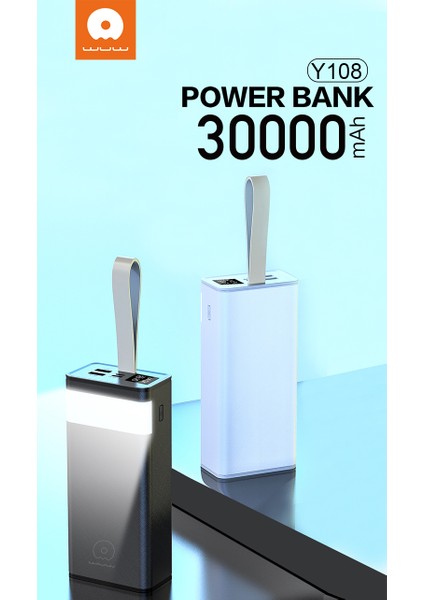 Powerbank Kaliteli Orjinal Markaled Işıklı Şarj Durumu Göstergesi Taşıma Ipli 30000 Mah Ofiste Evde Tatilde Kampda Araba Kolayca Yanında Taşı Güç Bankası Wuw