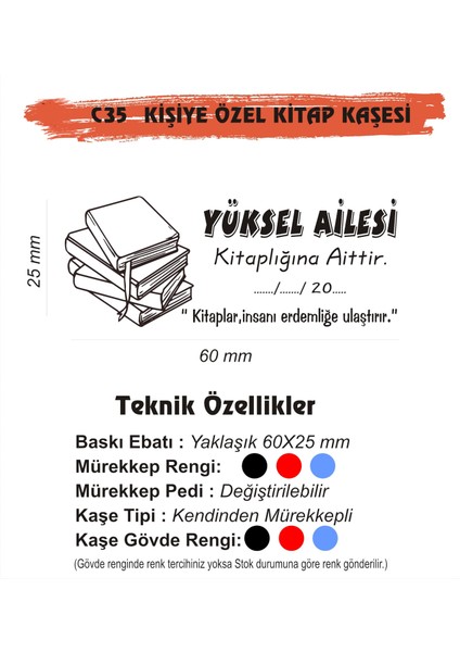 Kitap Kurtlarına ve Kişiye Özel Kitap Mühürü Kitap Kaşesi C35