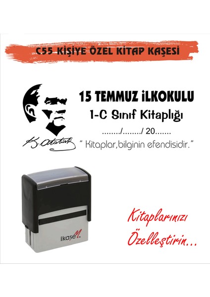 Atatürk Temalı Kişiye Özel Kitap Mühürü Kitap Kaşesi C55