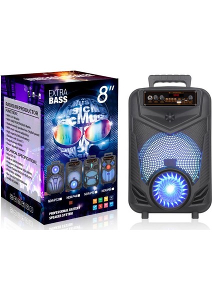 NDR-P44 Mikrofonlu Kumandalı Rgb Ledli Taşınabilir Bluetooth Hoparlör Usb-Tf-Fm Radyo Siyah