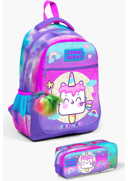 Kids Renkli Batik Unicorn Dondurma Desenli 2'li Okul Çanta Seti SET0223480