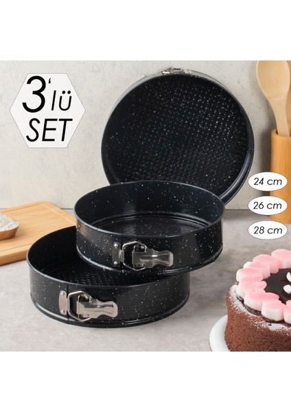 Polo Chef Planeta Granit Kelepçeli Kek Kalıbı Takımı - 3 Lü Kek Kalıbı Seti Siyah