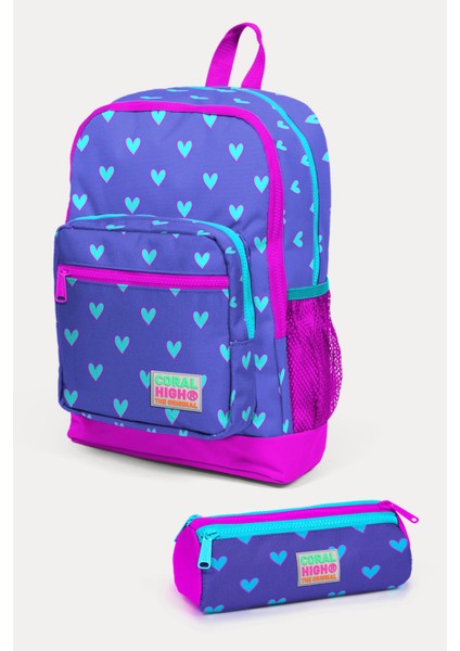 Kids Lavanta Pembe Kalp Desenli 2'li Okul Çanta Seti SET0223706