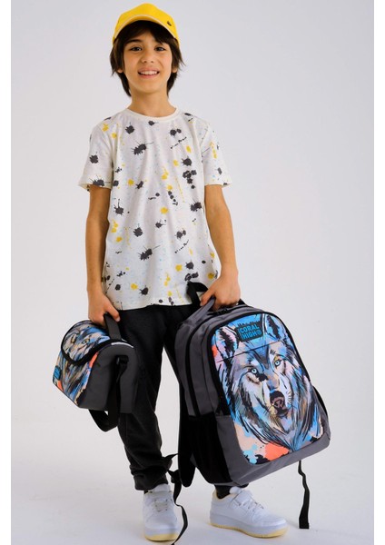 Kids Gri Siyah Kurt Desenli 3’lü Okul Çanta Seti SET0114404 fiyatları