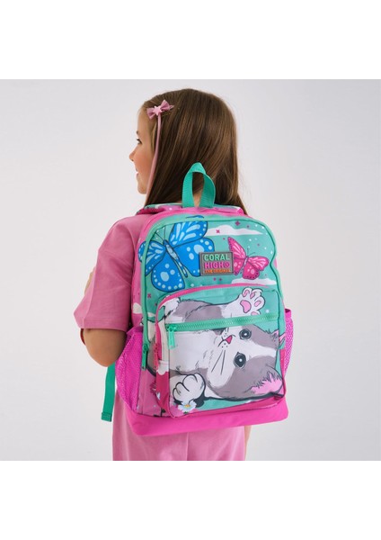 Kids Su Yeşili Pembe Kedi Desenli 2'li Okul Çanta Seti SET0123707 fiyatları