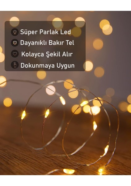 Güneş Enerjili Bahçe Lambası 20 Metre Peri LED Paket Gunes Enerjili Bahçe Lambaları Sarı Renk