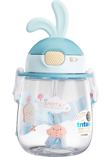 ST-7008 600ML Mavi Kulaklı Tritan Pipetli Askılı Matara