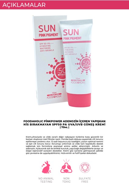 Pinkpower Adenozin Içeren Yapışkan His Bırakmayan SPF50 Pa Uva/uvb Güneş Kremi 70ML