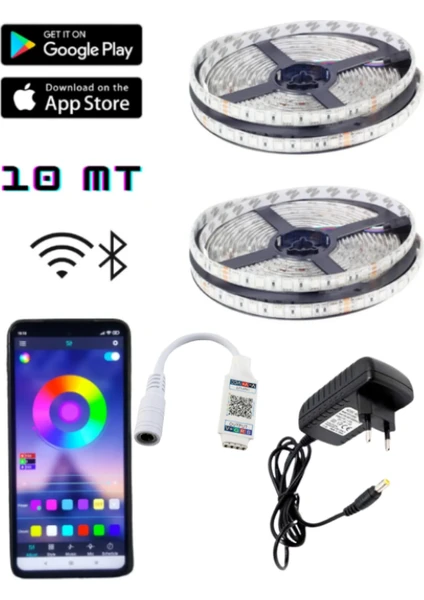 Dış Mekan 10 Metre Rgb LED Sese ve Müziğe Duyarlı Bluetooth Özellikli Tak Çalıştır Set 3 Çipli