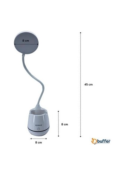 Kalemlikli Telefon Tutacaklı Şarjlı Dokunmatik 3 Mod Esnek Başlıklı Dimmerli LED Masa Lambası