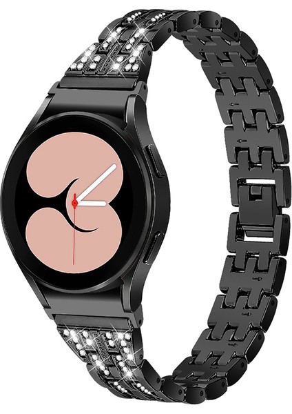 Samsung Galaxy Watch4 Için Active 40MM/44MM/WATCH4 Classic 42MM/46MM Bilezik Metal Izle Band 5 Boncuklar 2 Sıralar Bling Rhinestone Yedek Kayış - Siyah (Yurt Dışından)