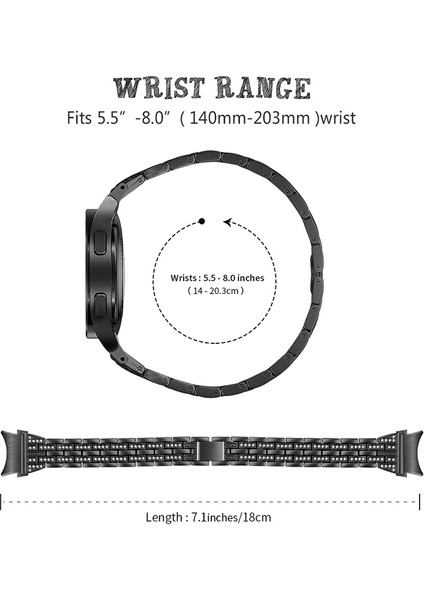 Samsung Galaxy Watch4 Için Active 40MM/44MM/WATCH4 Classic 42MM/46MM Bilezik Metal Izle Band 5 Boncuklar 2 Sıralar Bling Rhinestone Yedek Kayış - Siyah (Yurt Dışından) fırsatları
