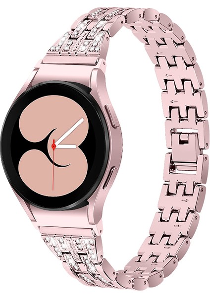 Samsung Galaxy Watch4 Için Active 40MM/44MM/WATCH4 Classic 42MM/46MM Bilezik Metal Izleme Bandı 5 Boncuklar 2 Sıralar Bling Rhinestone Yedek Kayış - Gül Pembe (Yurt Dışından)