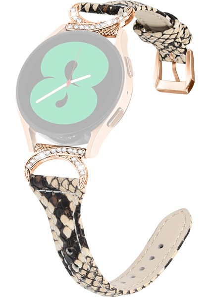 Samsung Galaxy Için Izle 3 41MM / Watch 4/5 40MM 44MM / Watch4 Klasik 42MM Deri Saat Strap 20MM Gül Altın Tokalı Izle Band - Yılan Deseni (Yurt Dışından)
