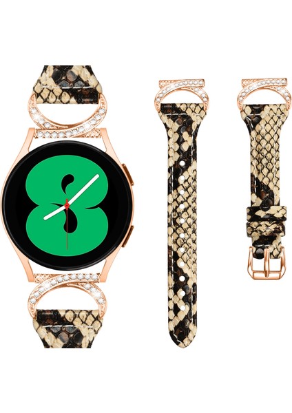 Samsung Galaxy Için Izle 3 41MM / Watch 4/5 40MM 44MM / Watch4 Klasik 42MM Deri Saat Strap 20MM Gül Altın Tokalı Izle Band - Yılan Deseni (Yurt Dışından) modelleri