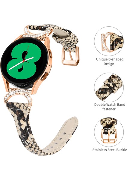 Samsung Galaxy Için Izle 3 41MM / Watch 4/5 40MM 44MM / Watch4 Klasik 42MM Deri Saat Strap 20MM Gül Altın Tokalı Izle Band - Yılan Deseni (Yurt Dışından) fırsatları