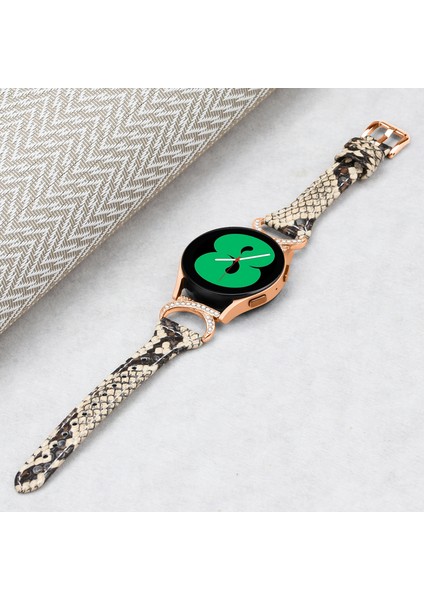 Samsung Galaxy Için Izle 3 41MM / Watch 4/5 40MM 44MM / Watch4 Klasik 42MM Deri Saat Strap 20MM Gül Altın Tokalı Izle Band - Yılan Deseni (Yurt Dışından) indirimleri