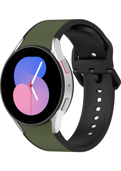 Samsung Galaxy Için 5 40MM / 44MM / Watch 5 Pro 45MM / Watch4 40MM / 44MM Nefes Alabilen Yumuşak Silikon Saat Bandı Çift Renkli Spor Saati - Ordu Yeşil / Siyah (Yurt Dışından)