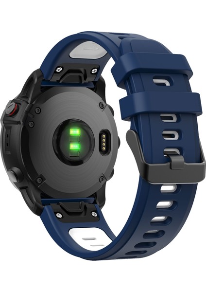 Çift Renk Hızlı Serbest Bırakma Silikon Yedek Garmin Fenix ​​7x/6x Safir Gps/6x Pro/6x Gps/5x Gps/5x Plus - Gece Yarısı Mavi/beyaz Için (Yurt Dışından)