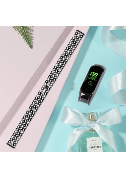 Xiaomi Smart Band Için 8 Rhinestone Dekor Paslanmaz Çelik Kayış Yedek Akıl Swatch Bilek Bandı - Siyah (Yurt Dışından) fırsatları
