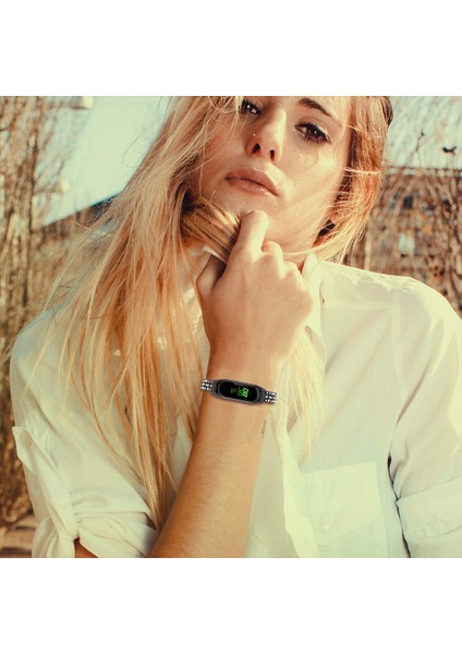 Xiaomi Smart Band Için 8 Rhinestone Dekor Paslanmaz Çelik Kayış Yedek Akıl Swatch Bilek Bandı - Siyah (Yurt Dışından) indirimleri