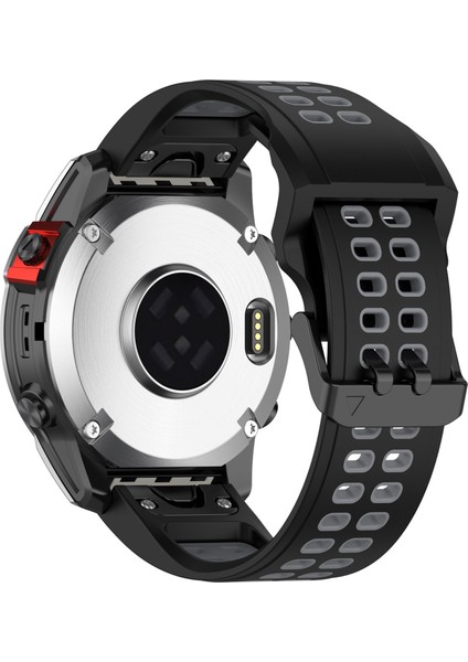 Garmin Iniş MK2S / D2 Delta S / Fenix ​​7s / 6s / 5s Için, Çift Renkli Saat Bandı 20MM Saat Kayış Kayış Silikon Saat Bandı Çift Delikli Tokalı-Siyah / Gri (Yurt Dışından)