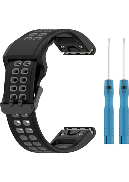 Garmin Iniş MK2S / D2 Delta S / Fenix ​​7s / 6s / 5s Için, Çift Renkli Saat Bandı 20MM Saat Kayış Kayış Silikon Saat Bandı Çift Delikli Tokalı-Siyah / Gri (Yurt Dışından)