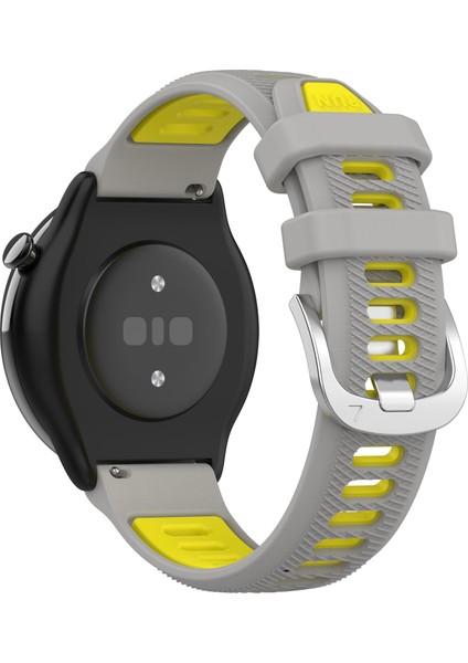 22MM Garmin Forerunner 265 / Onur Izle Gs 3ı, Silikon Çapraz Çizgi Çift Renkli Kayış Değiştirme - Gri+Sarı (Yurt Dışından)