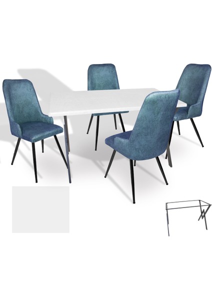 Anemon Werzalit - Çırağan Masa Takımı (80 x 120) - (Beyaz -Mavi)