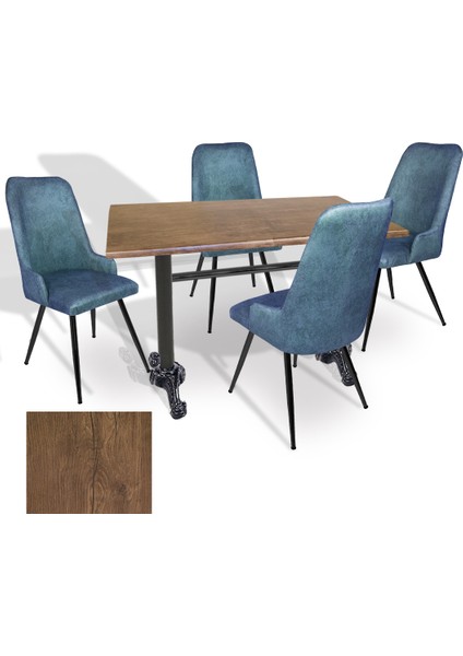 Çipa Werzalit - Çırağan Mutfak Masa Takımı (80 x 140) - (Rustic Dark - Mavi)
