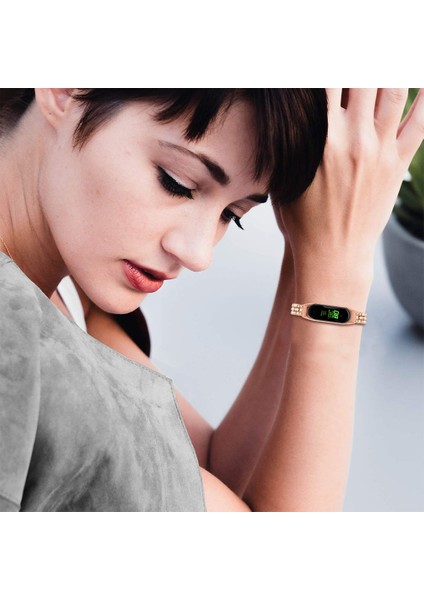 Xiaomi Smart Band Için 8 Rhinestone Dekor Paslanmaz Çelik Kayış Yedek Akıl Swatch Bilek Bandı - Gül Altın (Yurt Dışından) fırsatları