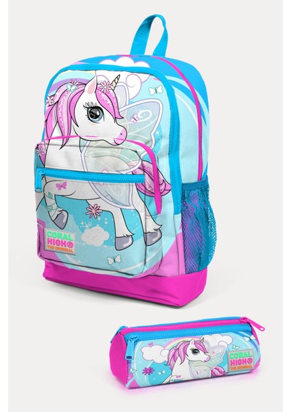 Kids Mavi Neon Pembe Unicorn Desenli 2'li Okul Çanta Seti SET0223711