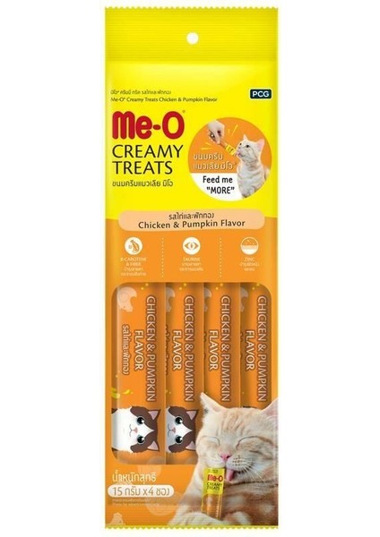 Me-O Creamy Tavuk ve Bal Kabağı Sıvı Kedi Ödülü 4X15 gr fiyatları