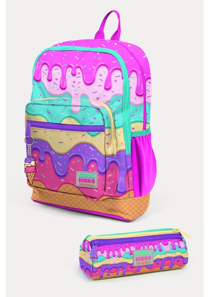 Kids Pembe Rengarenk Dondurma Desenli 2'li Okul Çanta Seti SET0223731