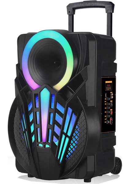 NDR-P12 Mikrofonlu Kumandalı Rgb Ledli Taşınabilir Tekerlekli Bluetooth Hoparlör