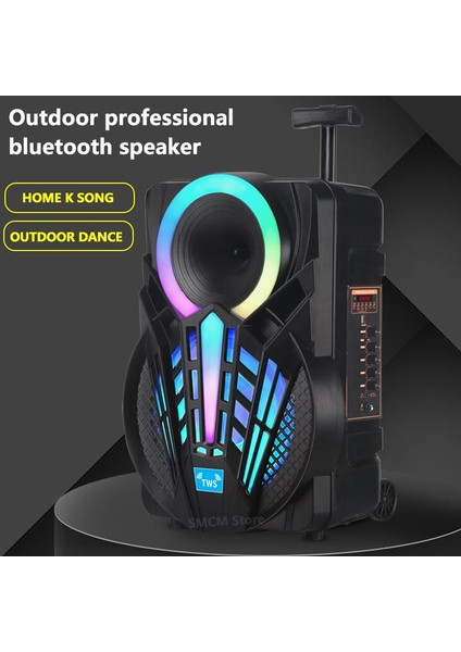 NDR-P12 Mikrofonlu Kumandalı Rgb Ledli Taşınabilir Tekerlekli Bluetooth Hoparlör