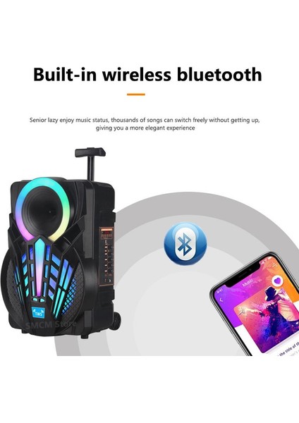 NDR-P12 Mikrofonlu Kumandalı Rgb Ledli Taşınabilir Tekerlekli Bluetooth Hoparlör