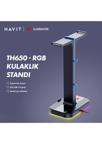 Gamenote TH650 Rgb Işıklı Gaming Kulaklık Standı 2*usb Portu