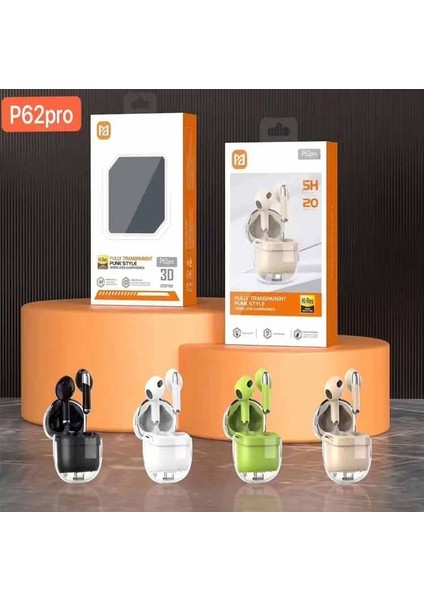 Kablosuz Kulak Içi Kulaklık Şeffaf Transparan Orjinal Tasarım Bluetooth 5.3 Apple iPhone Uyumlu Samsung Uyumlu Şarj Kutusu ile Dokunma Kontrollü Ergonomik Dizayn P62 Pro