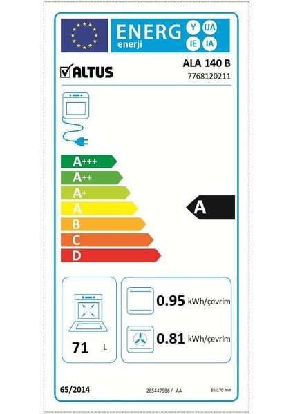 Altus Ala 140 B Ankastre Siyah Fırın fiyatları